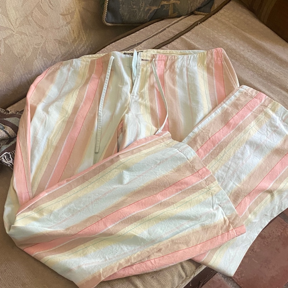Striped Pastel Wide-Leg Pants - Pink/White